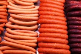 Manufacturers sausages indicate faulty parts of meat